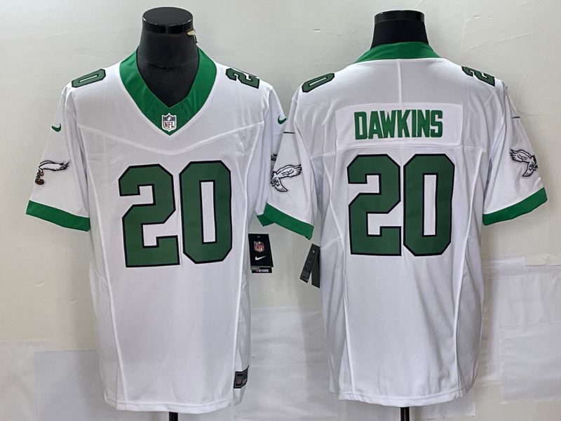 Men Philadelphia Eagles #20 Dawkins White Nike Throwback Vapor Limited NFL Jersey